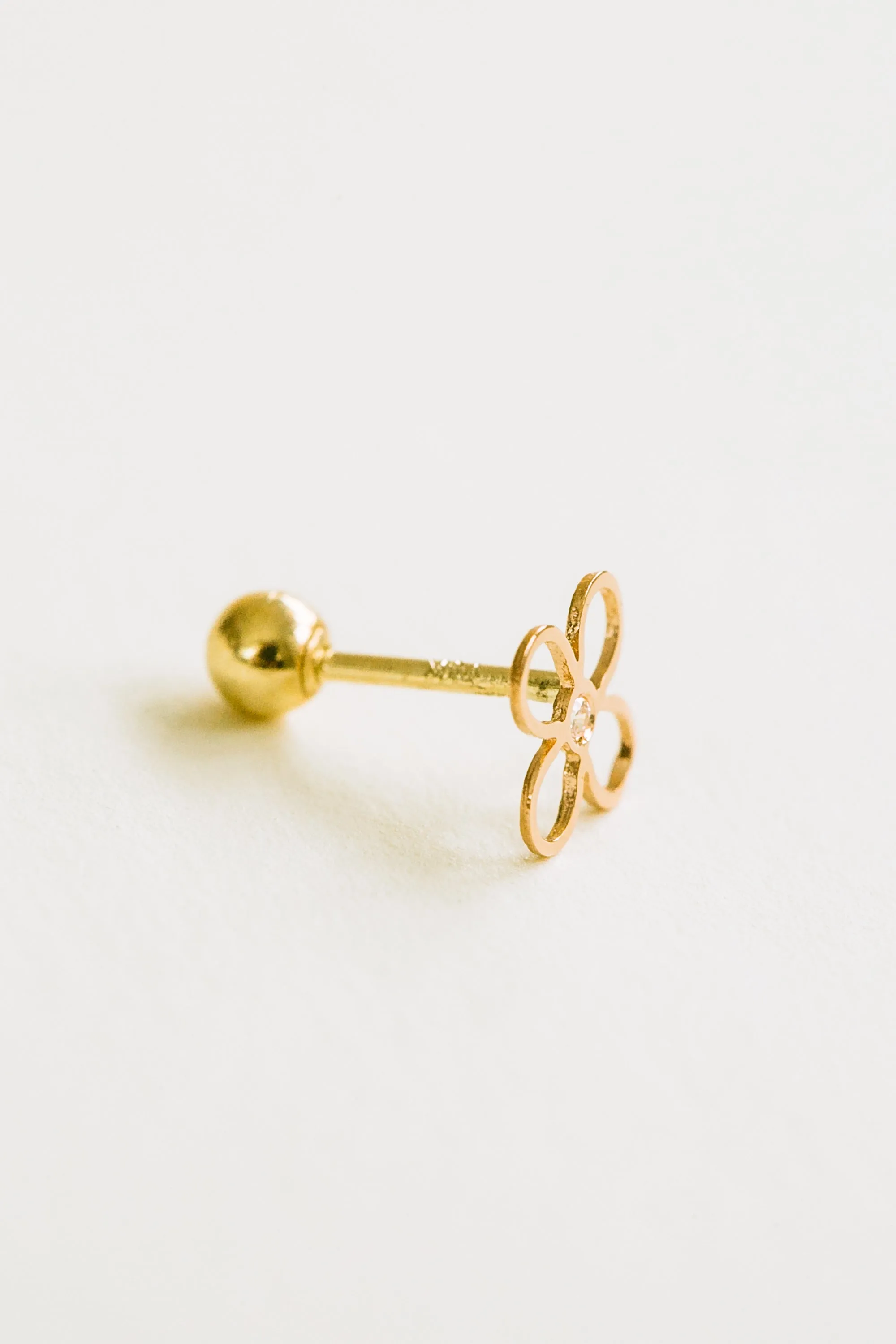 14K Gold Cz Flower Barbell Ear Stud Post Earring Piercing