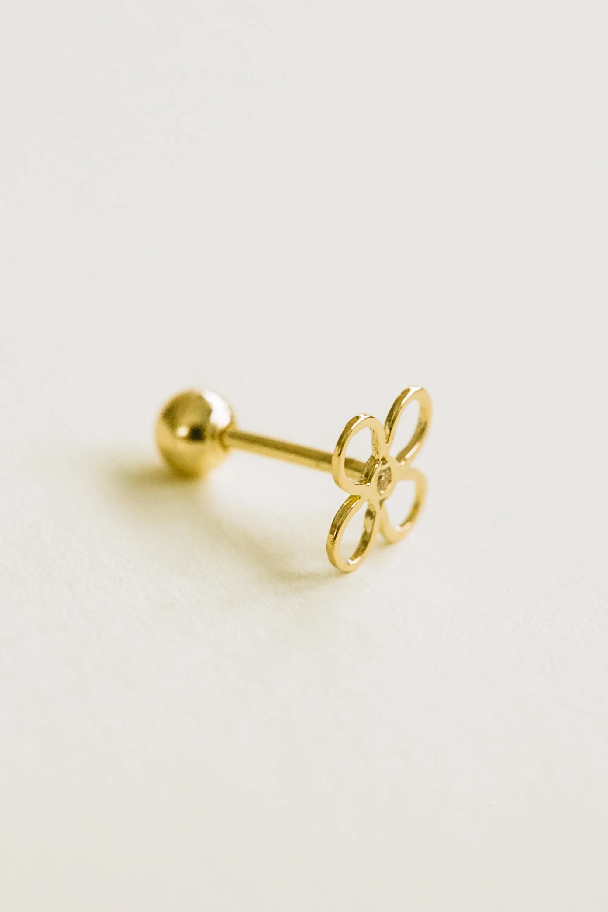 14K Gold Cz Flower Barbell Ear Stud Post Earring Piercing