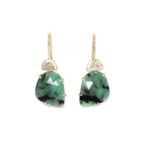 18K Moon Shaped Diamond and Emerald Drop Earrings