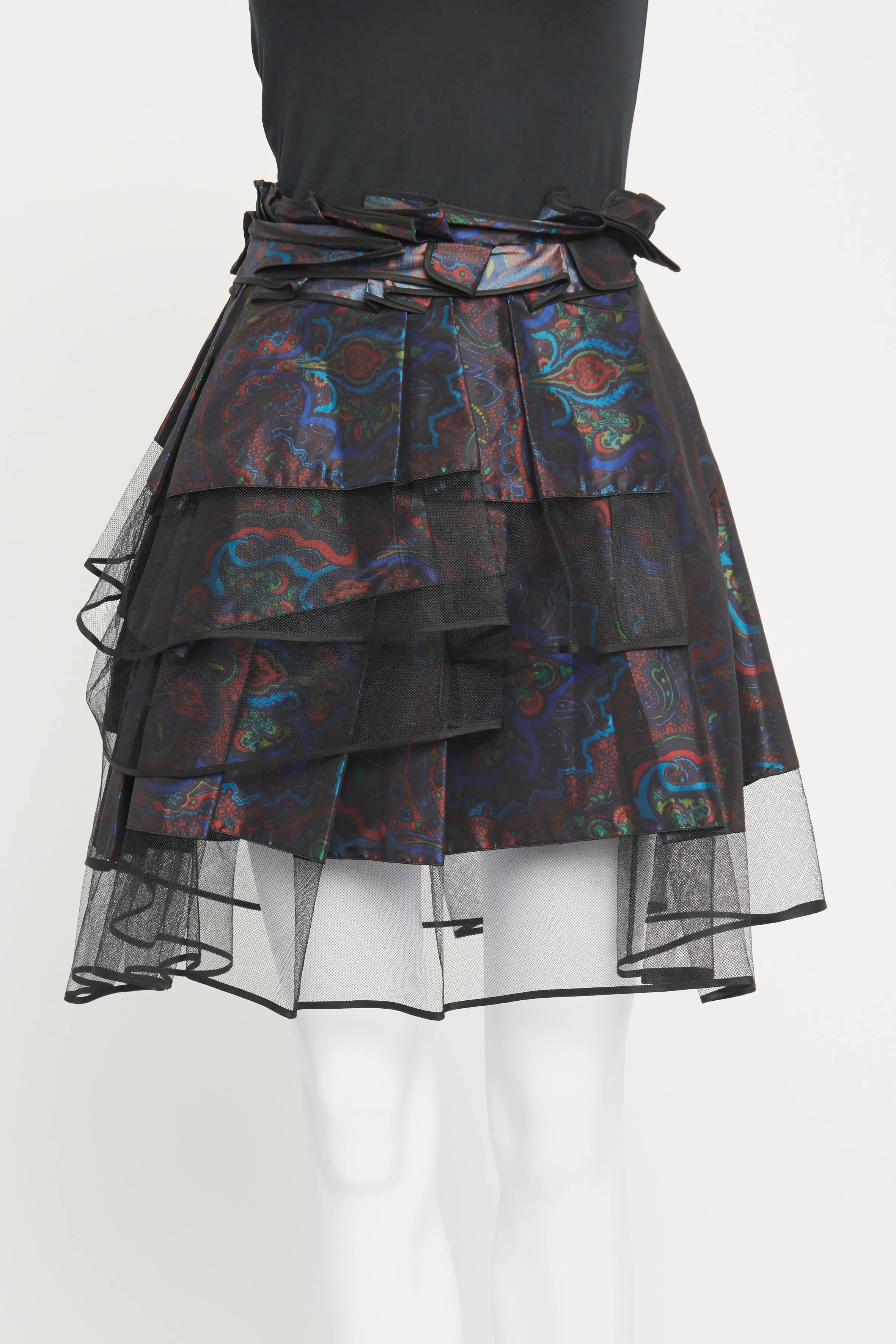 2009 Black Polyester and Silk Preowned Ruffle Tiered Mini Skirt