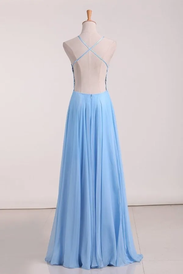 2024 Open Back Spaghetti Straps Prom Dresses Chiffon With PYZBM1RT