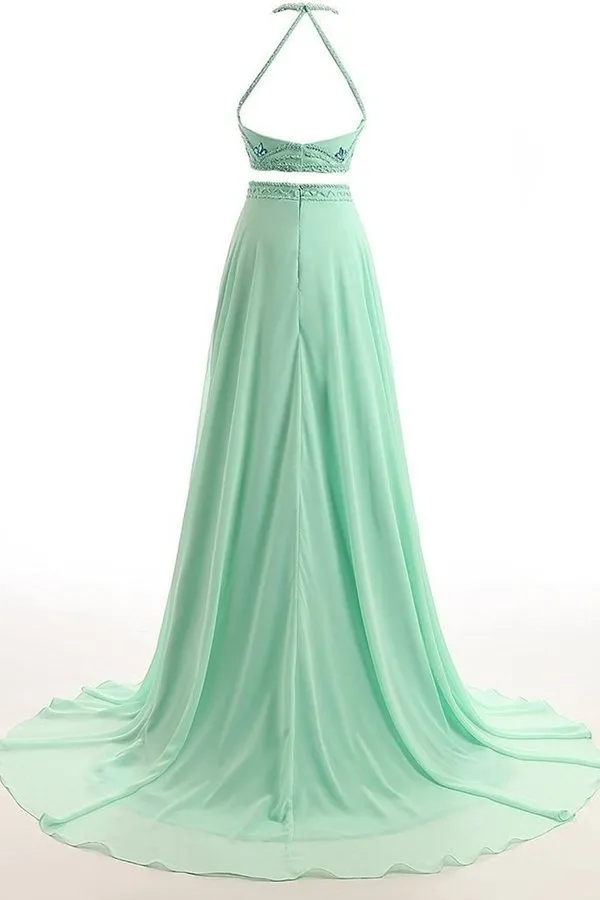 2024 Two-Piece A Line Prom Dresses Halter Chiffon PK8A55PF