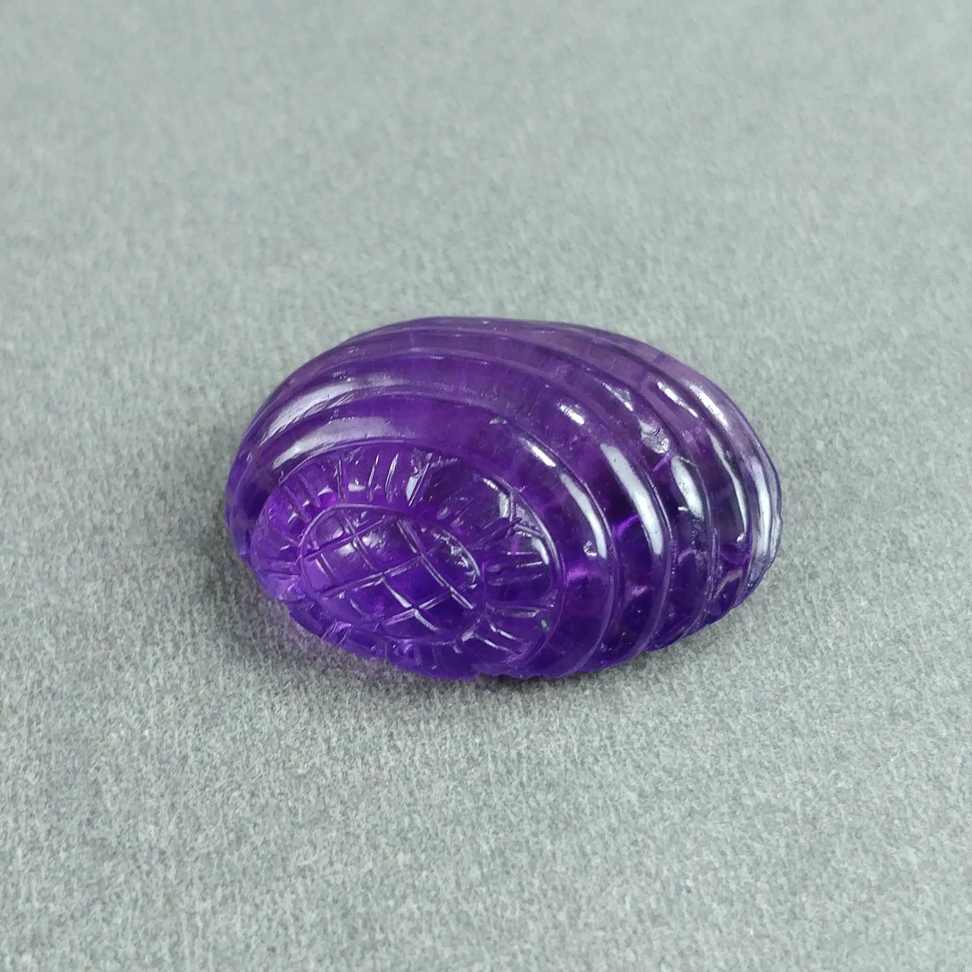 31.50cts Natural Untreated PURPLE AMETHYST Gemstone Oval Shape Both Side Hand Carved 26*20mm February Birthstone