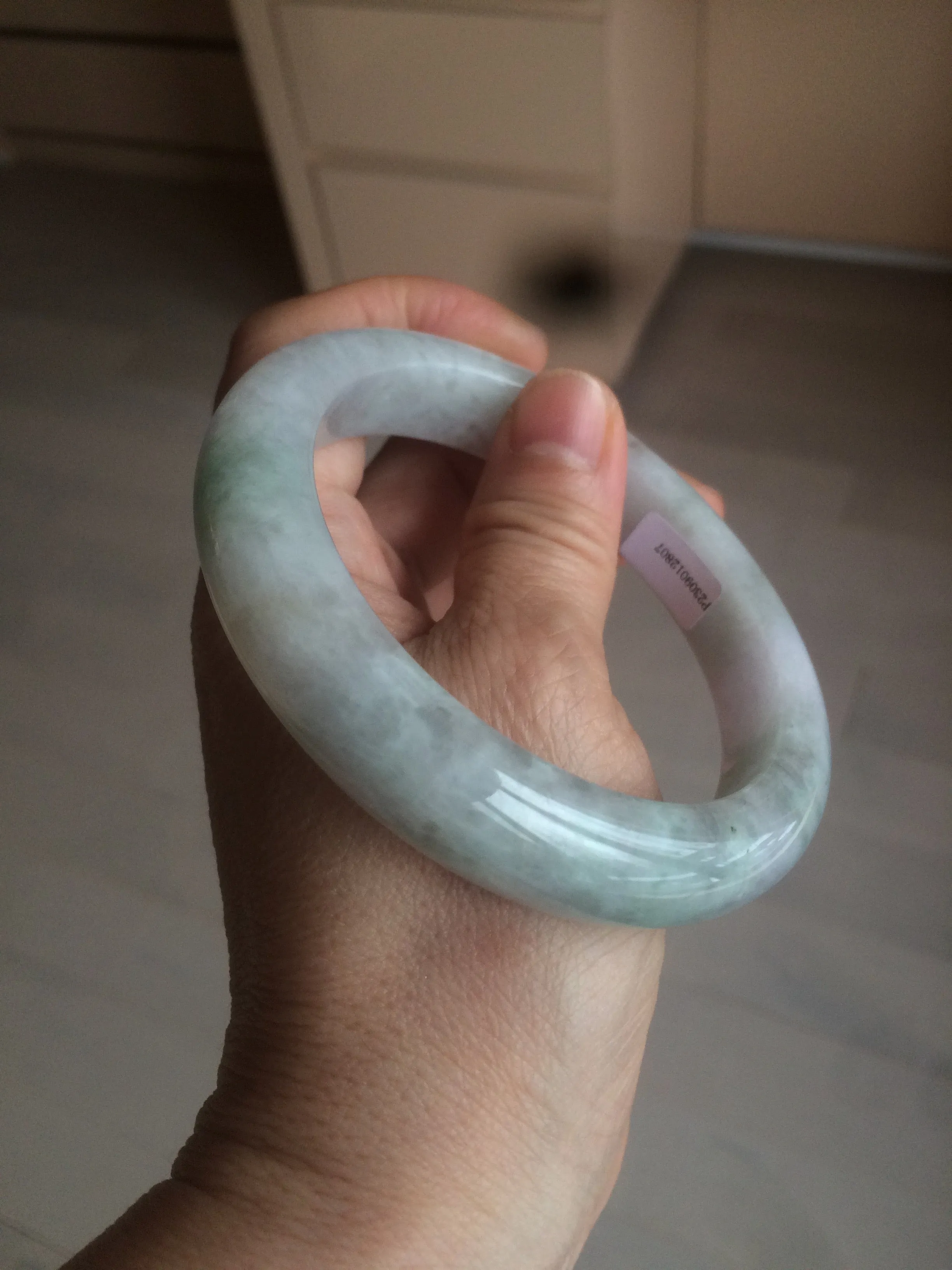 61.8 mm certified type A 100% Natural light green/white/purple chubby Jadeite Jade bangle BH44-2807