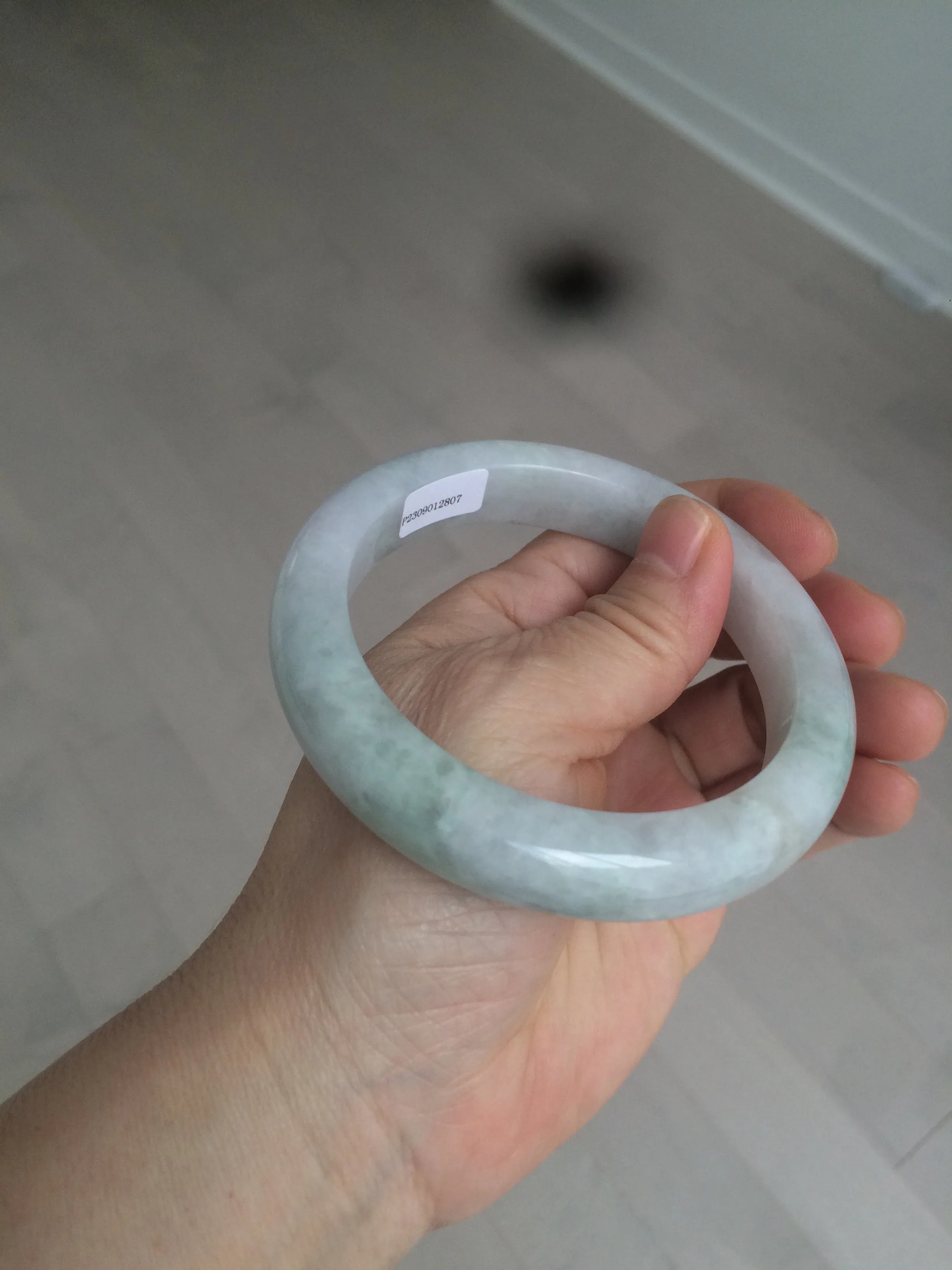 61.8 mm certified type A 100% Natural light green/white/purple chubby Jadeite Jade bangle BH44-2807