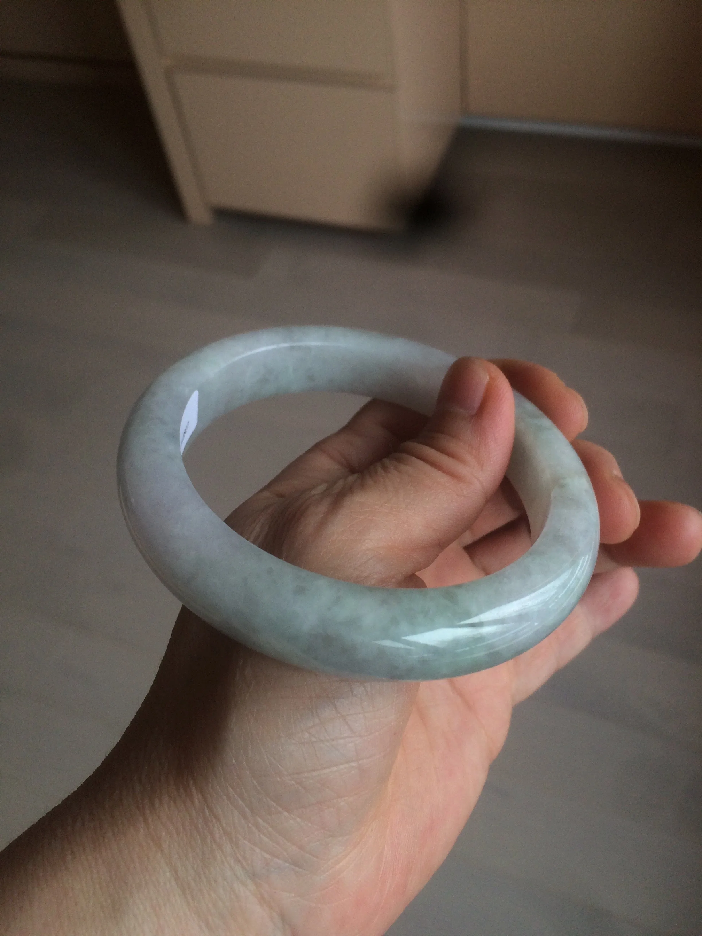 61.8 mm certified type A 100% Natural light green/white/purple chubby Jadeite Jade bangle BH44-2807