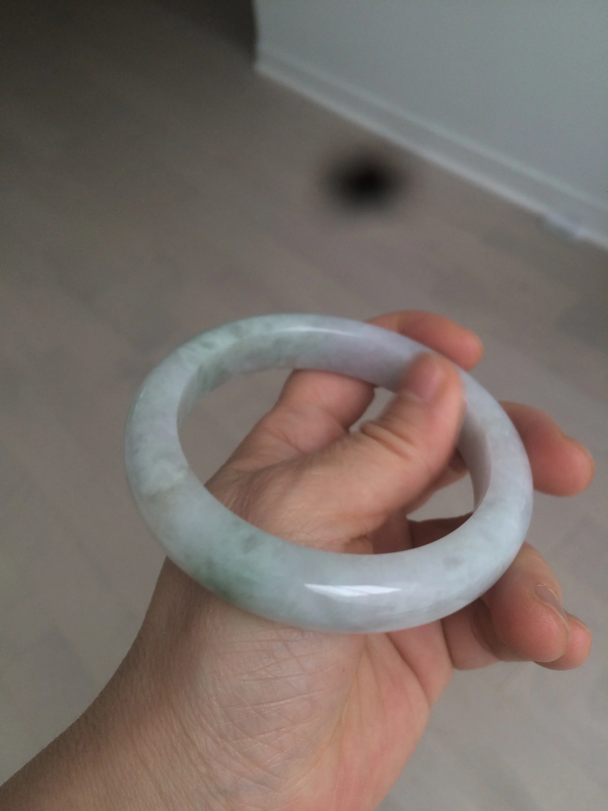 61.8 mm certified type A 100% Natural light green/white/purple chubby Jadeite Jade bangle BH44-2807