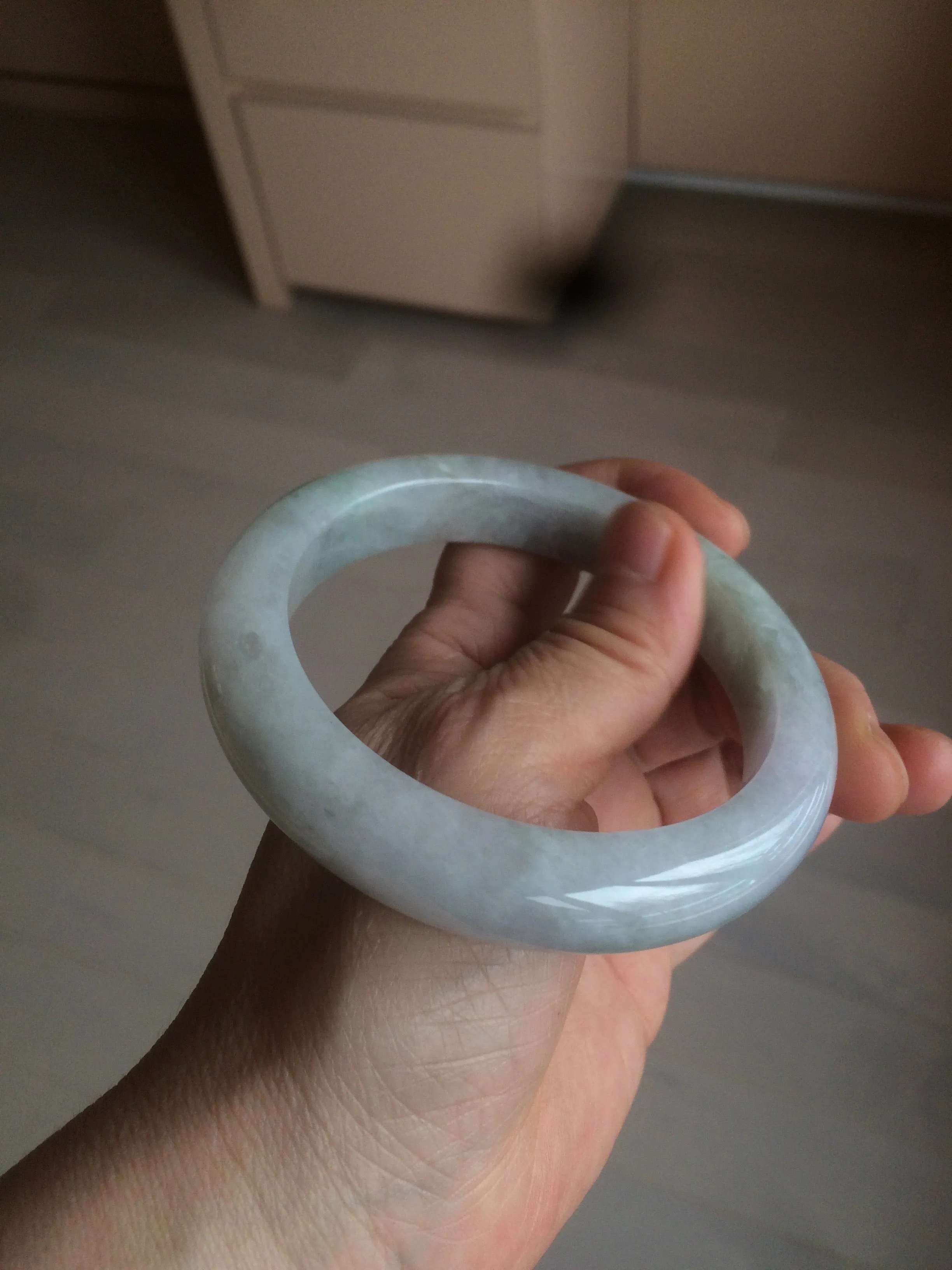 61.8 mm certified type A 100% Natural light green/white/purple chubby Jadeite Jade bangle BH44-2807