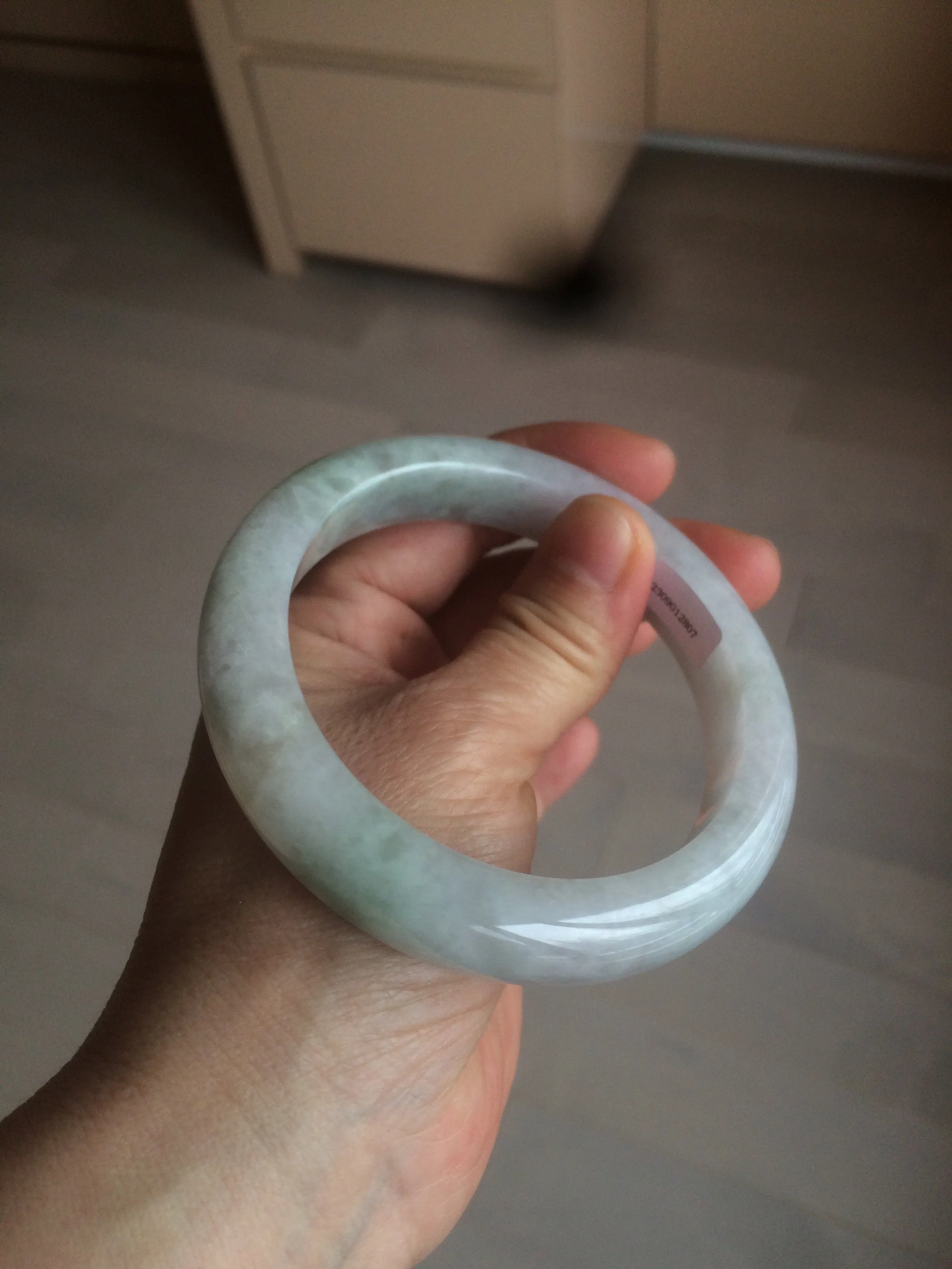 61.8 mm certified type A 100% Natural light green/white/purple chubby Jadeite Jade bangle BH44-2807