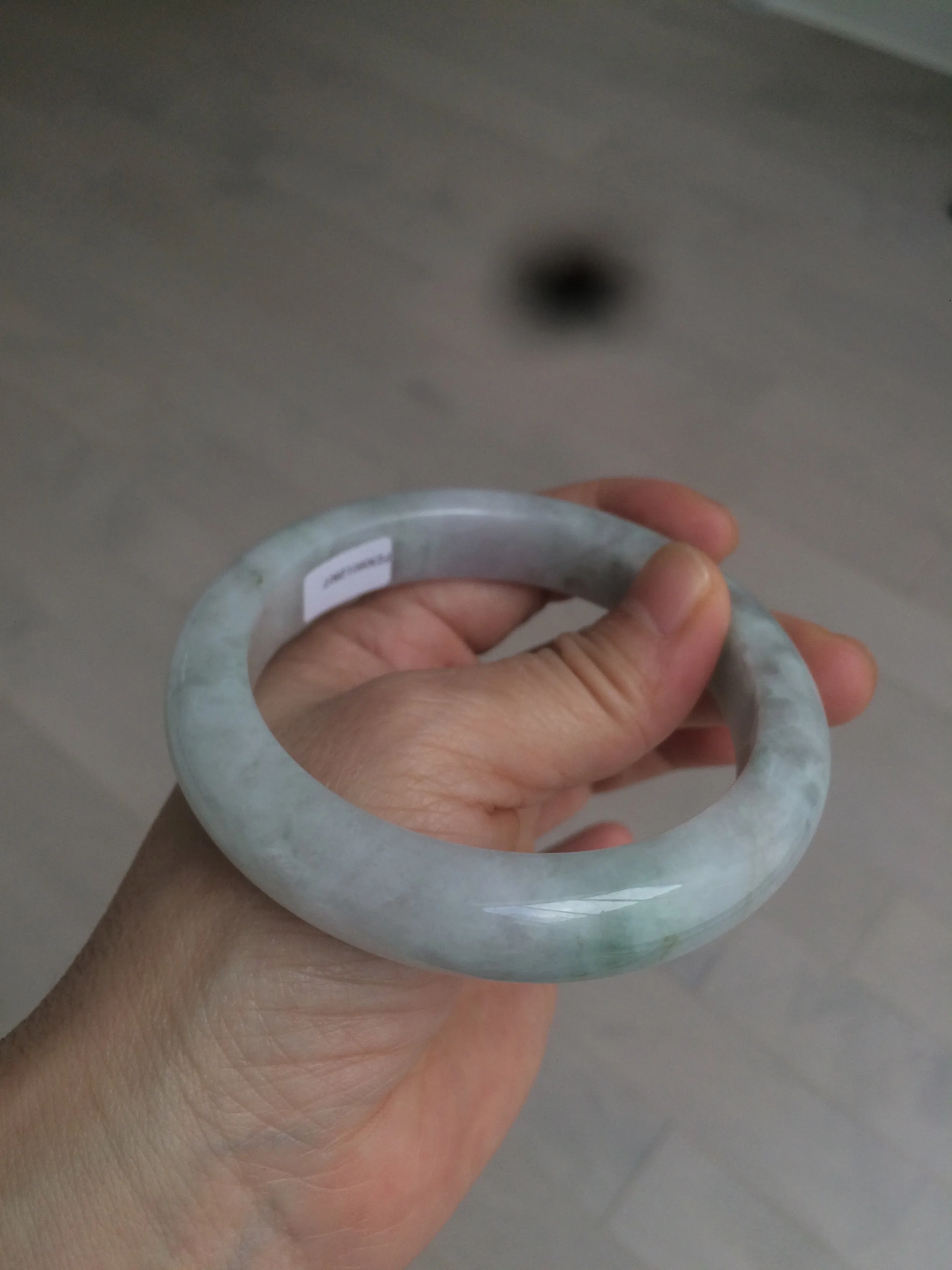 61.8 mm certified type A 100% Natural light green/white/purple chubby Jadeite Jade bangle BH44-2807