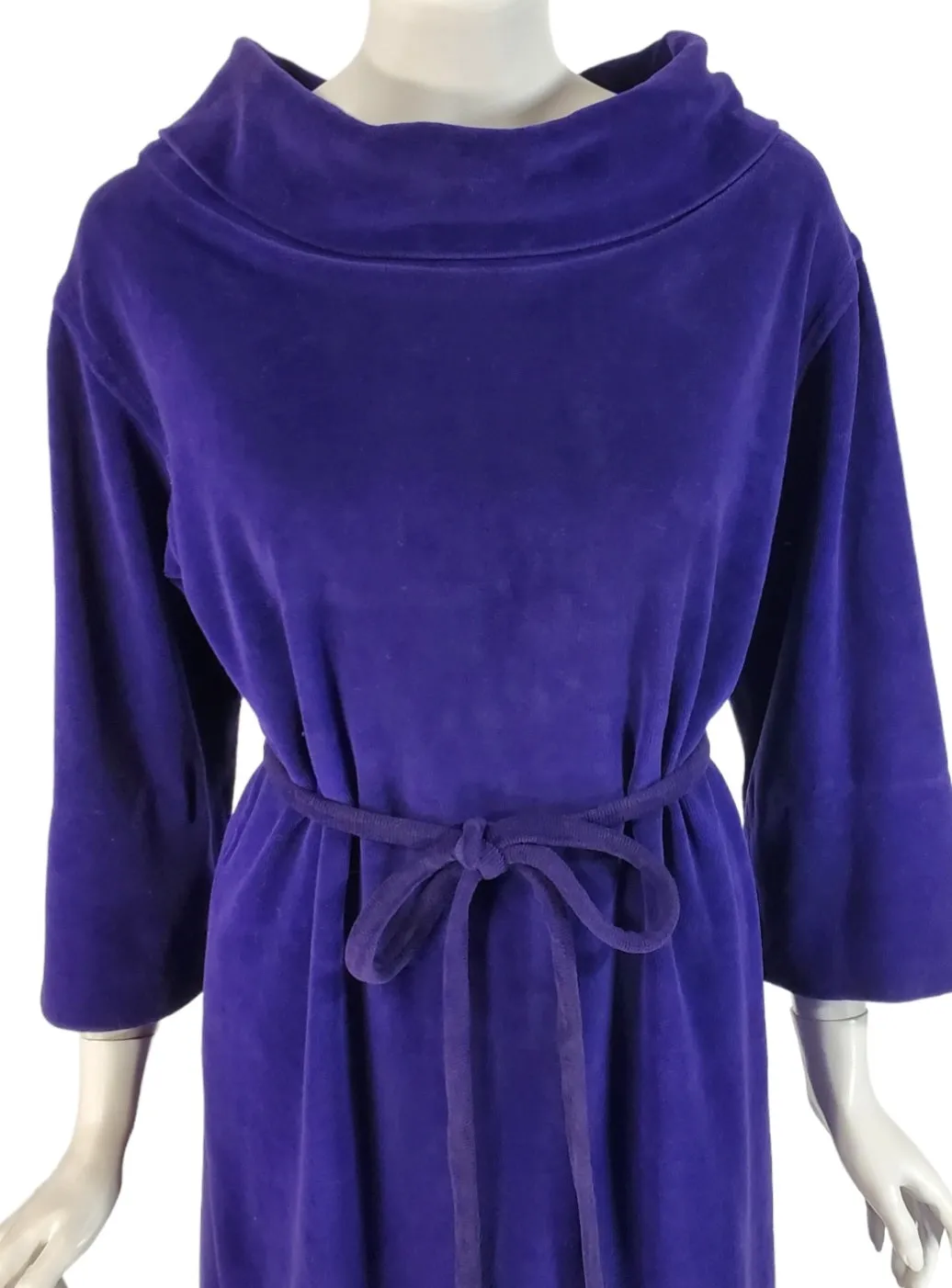 70s Purple Velour Turtleneck Shift Dress - sm, med, lg