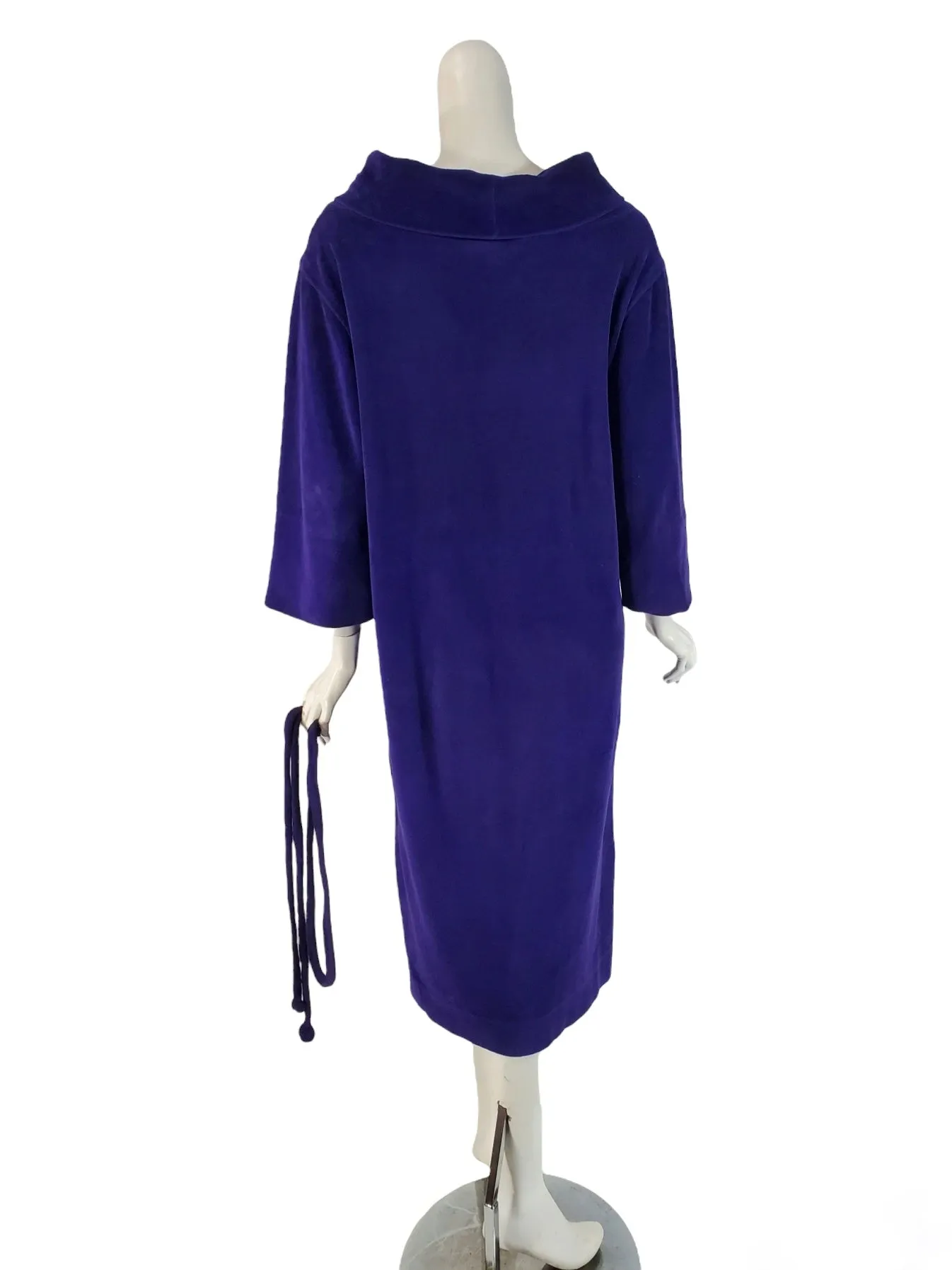 70s Purple Velour Turtleneck Shift Dress - sm, med, lg