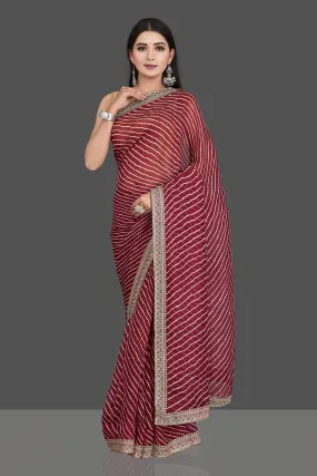 90L469 Maroon Leheriya Organza Silk Sari with Embroidered Border