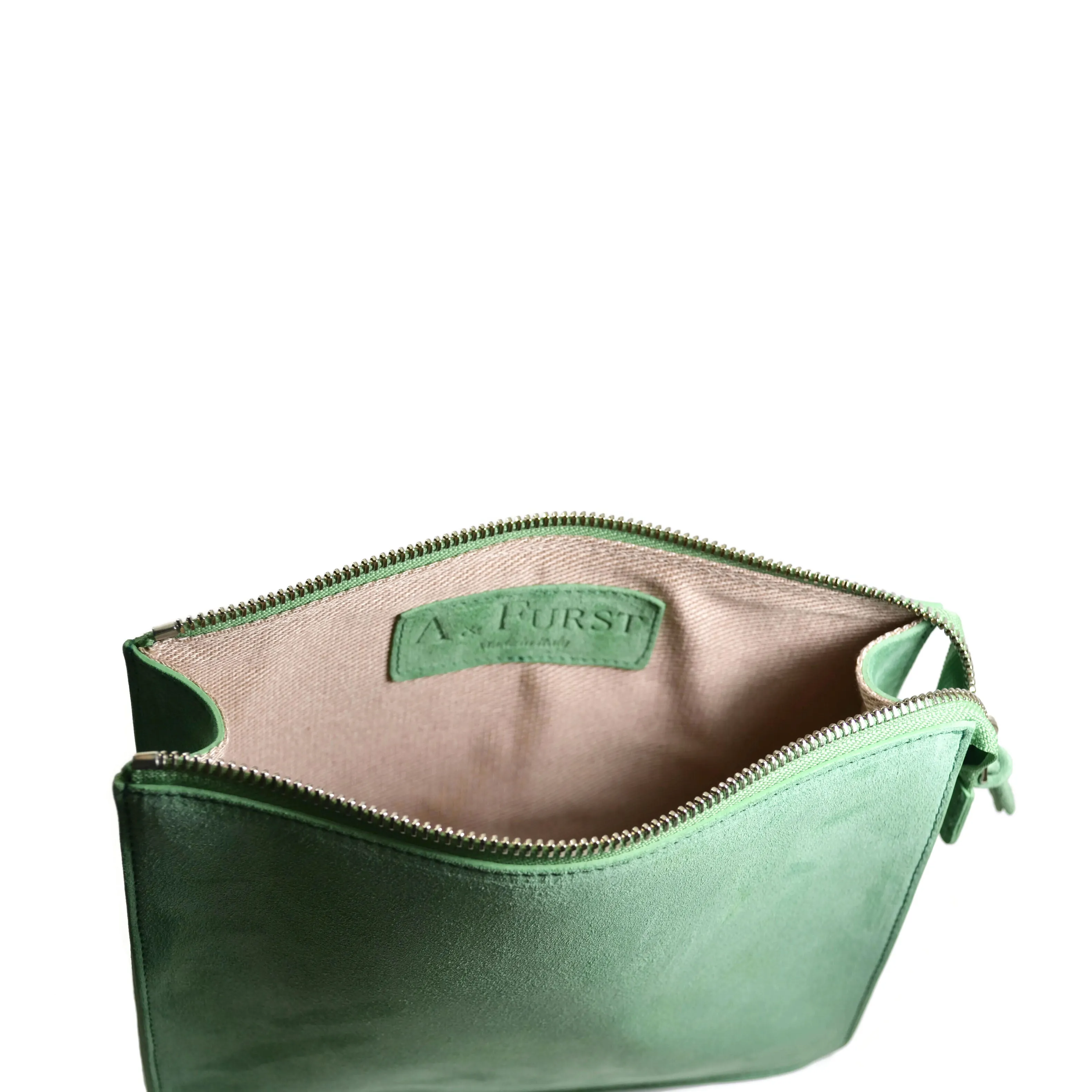 A & Furst - Medium Pouch - Handbag, Mist Green Color Suede Leather