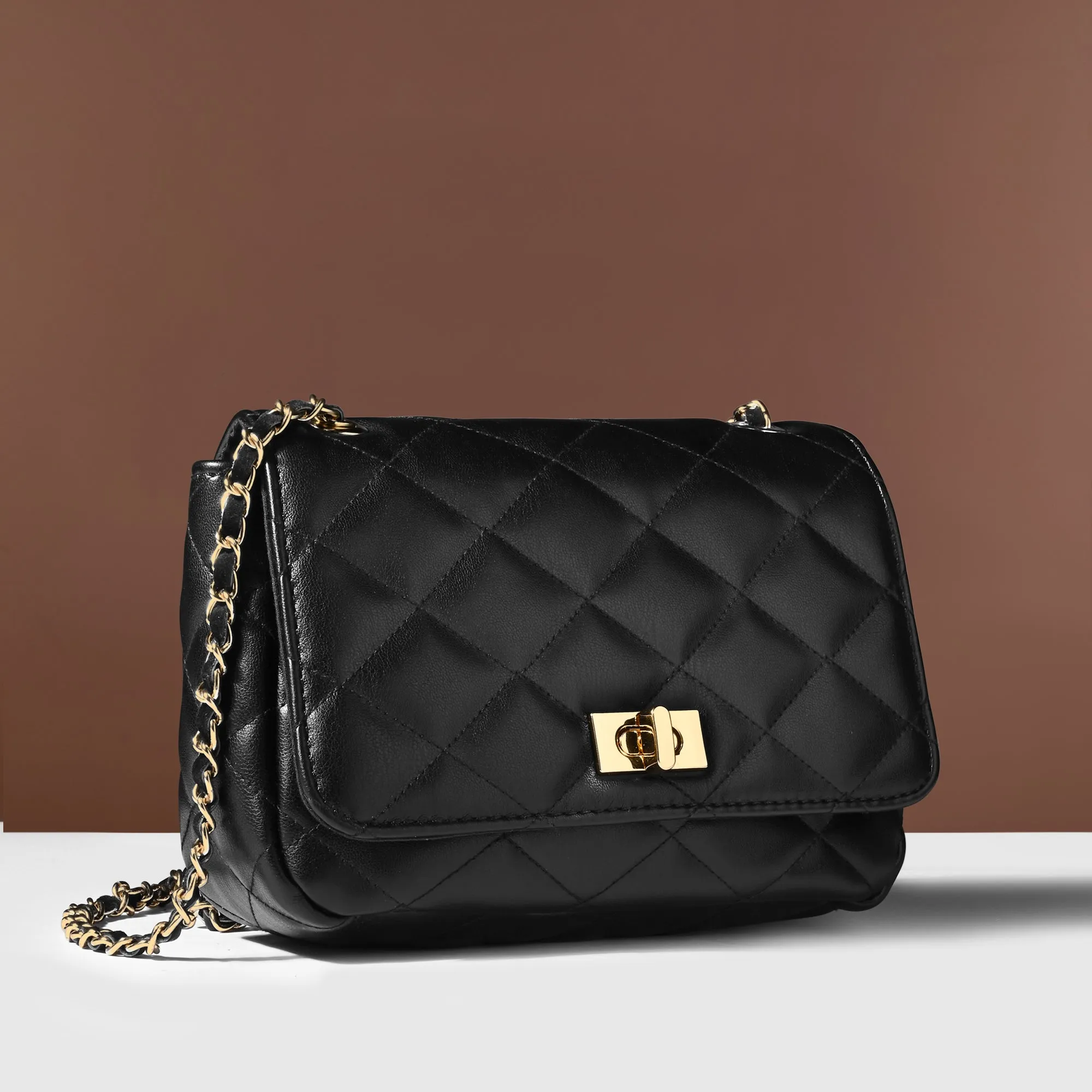 Accessorize London Women's Black Quilted Twistlock Sling Bag