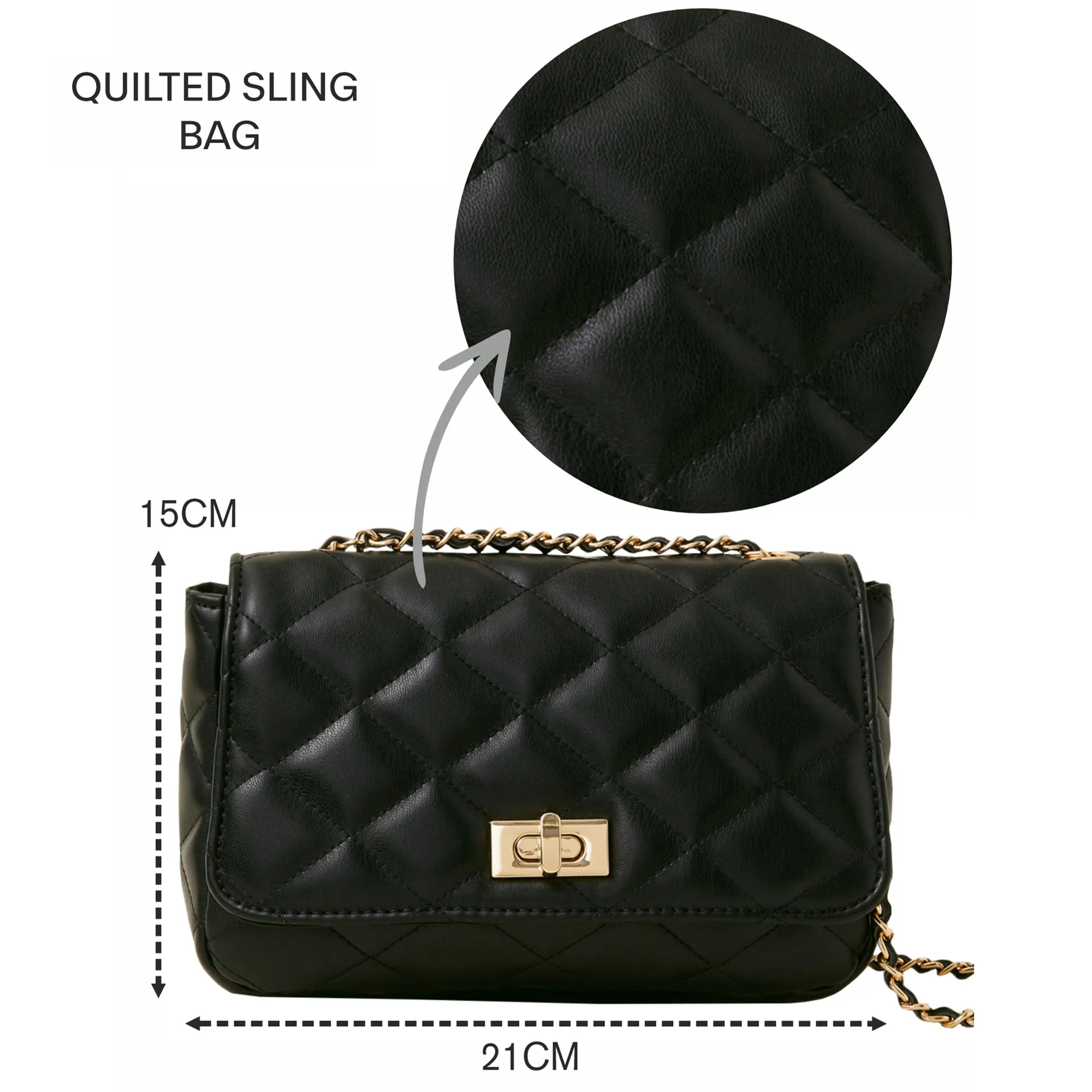 Accessorize London Women's Black Quilted Twistlock Sling Bag