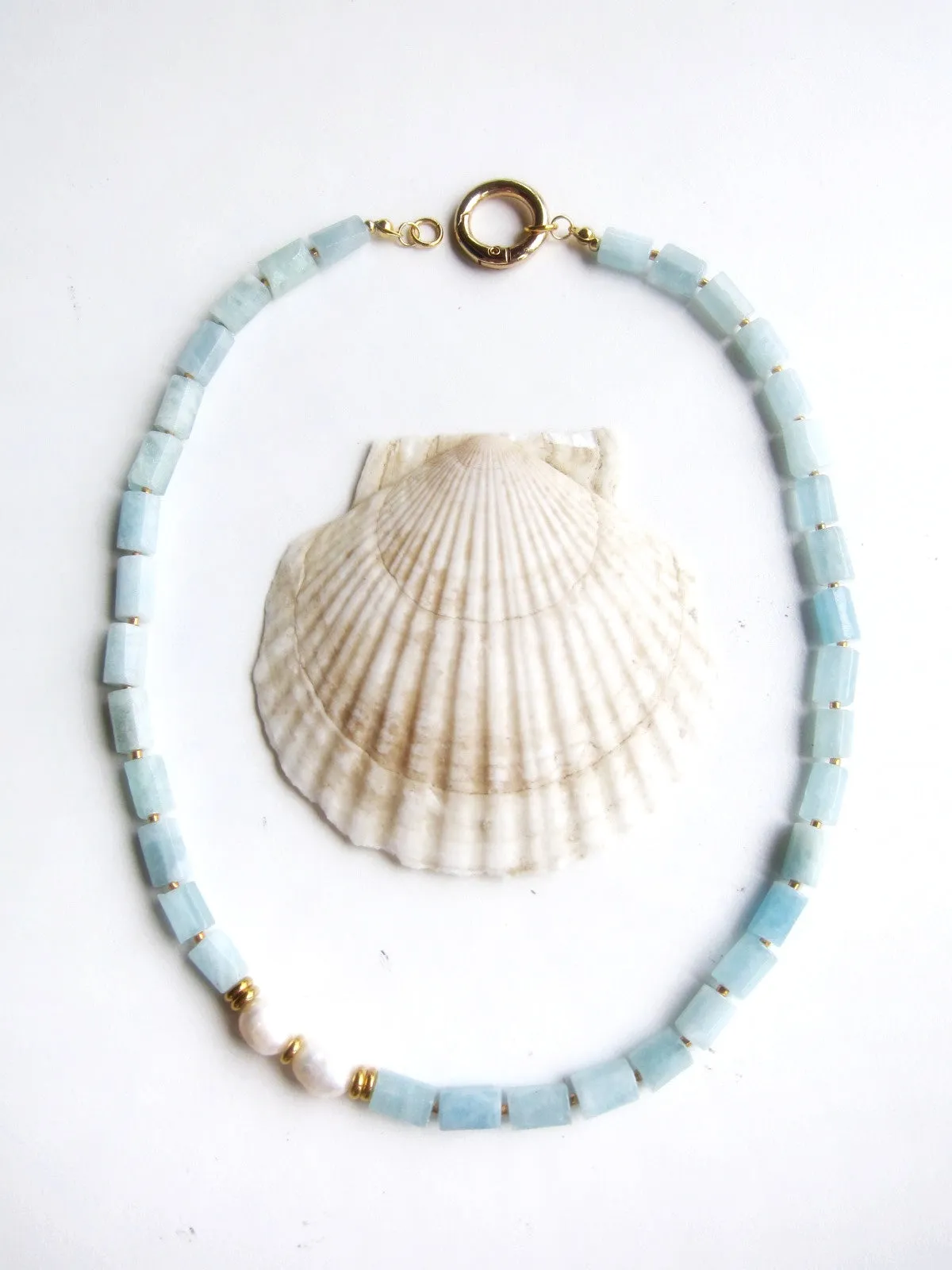 Aquamarine and Baroque Freshwater Pearl Statement Necklace