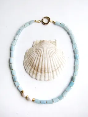 Aquamarine and Baroque Freshwater Pearl Statement Necklace