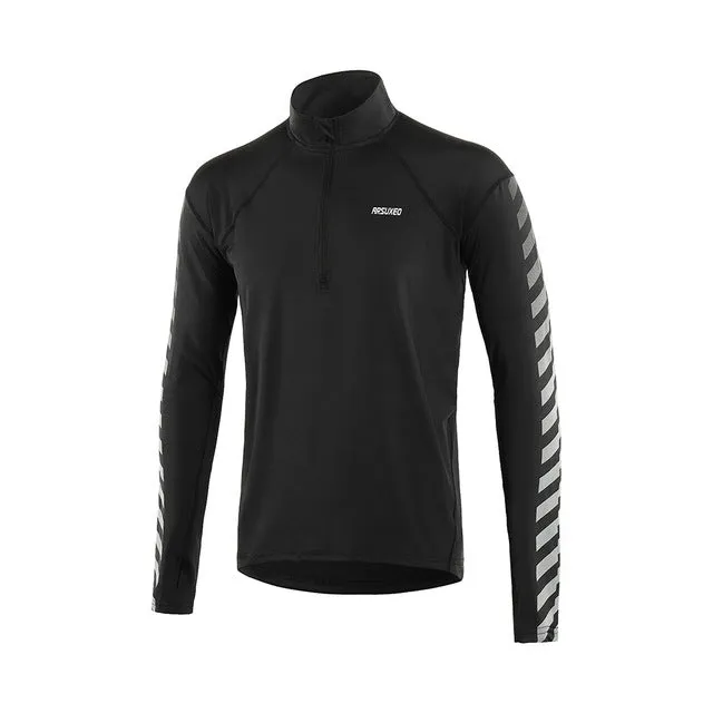 ARSUXEO Men's Outdoor Sports Dry Fit Running Shirts Long Sleeve Elastic Half- Zipper Shirts Running Clothing Reflective 18T6