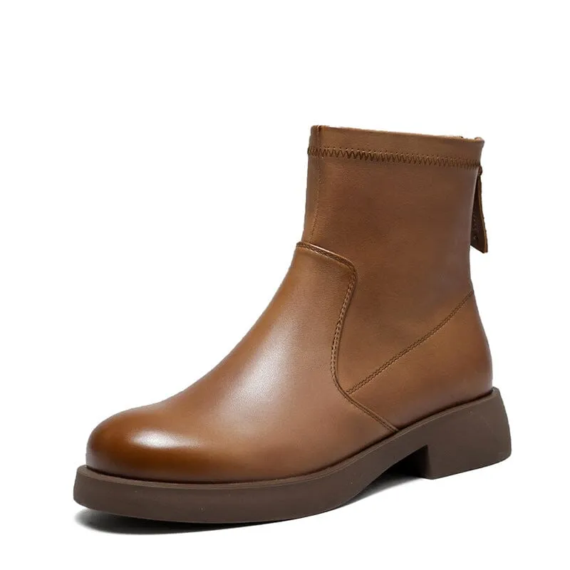 Autumn Retro Solid Leather Casual Boots