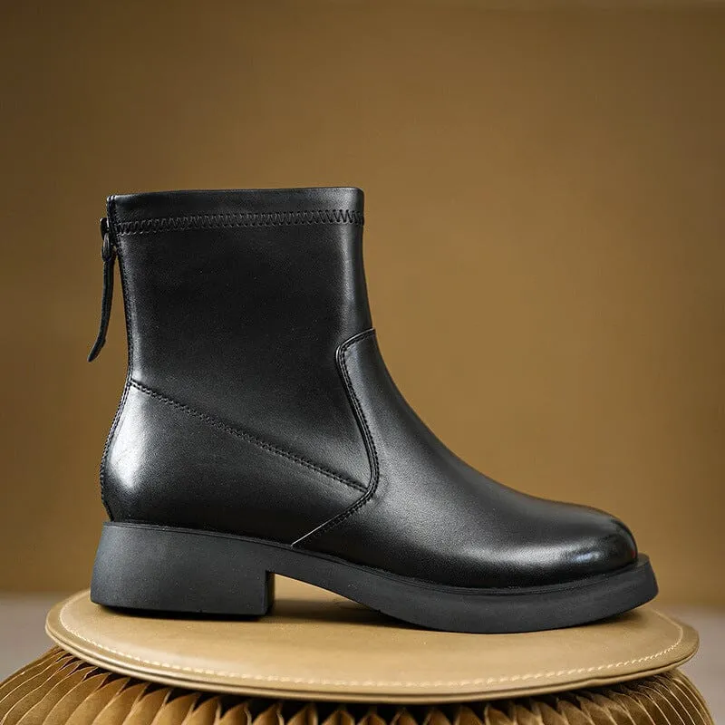 Autumn Retro Solid Leather Casual Boots