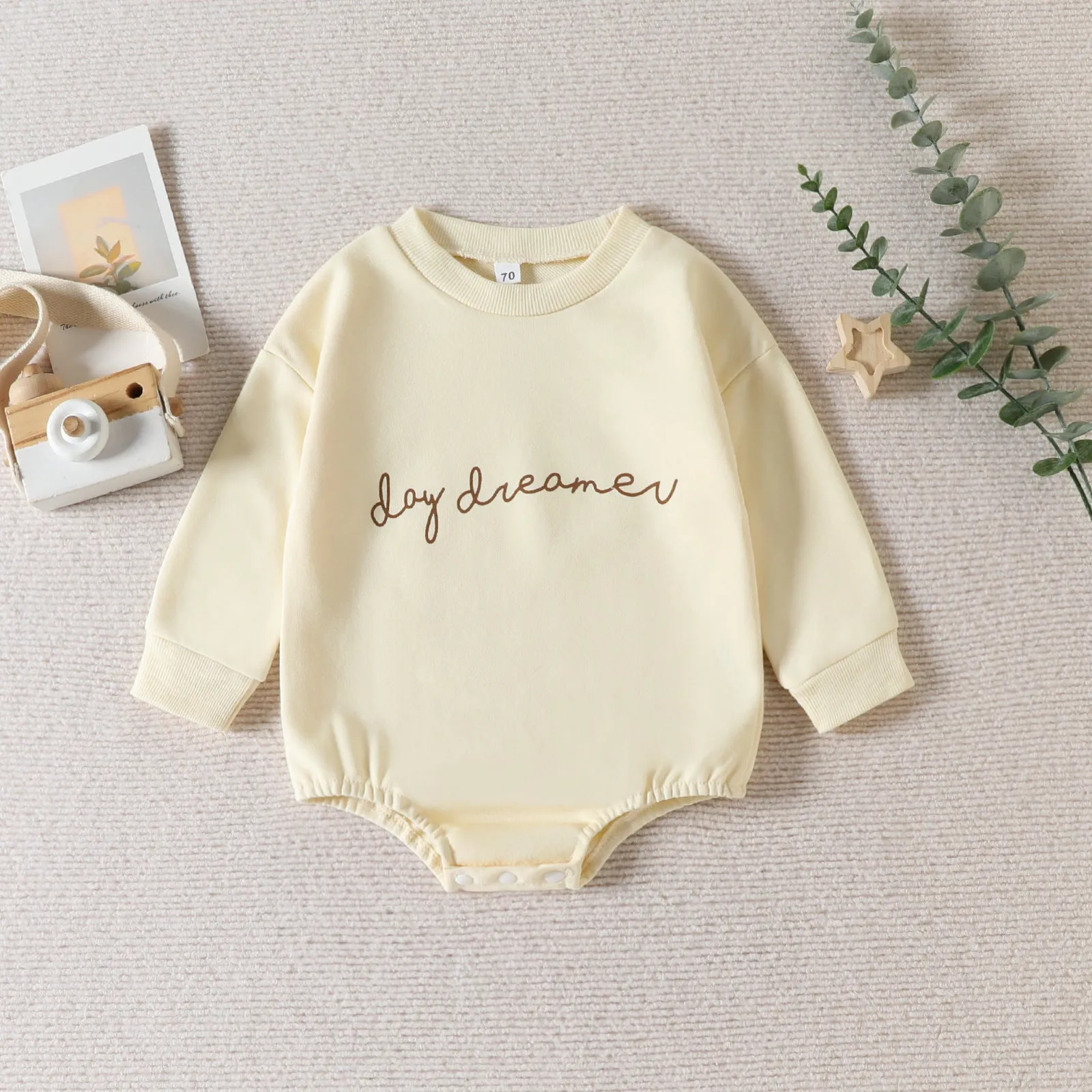 Baby Boys Girls Solid Color Minimalist Letter Print Jumpsuit