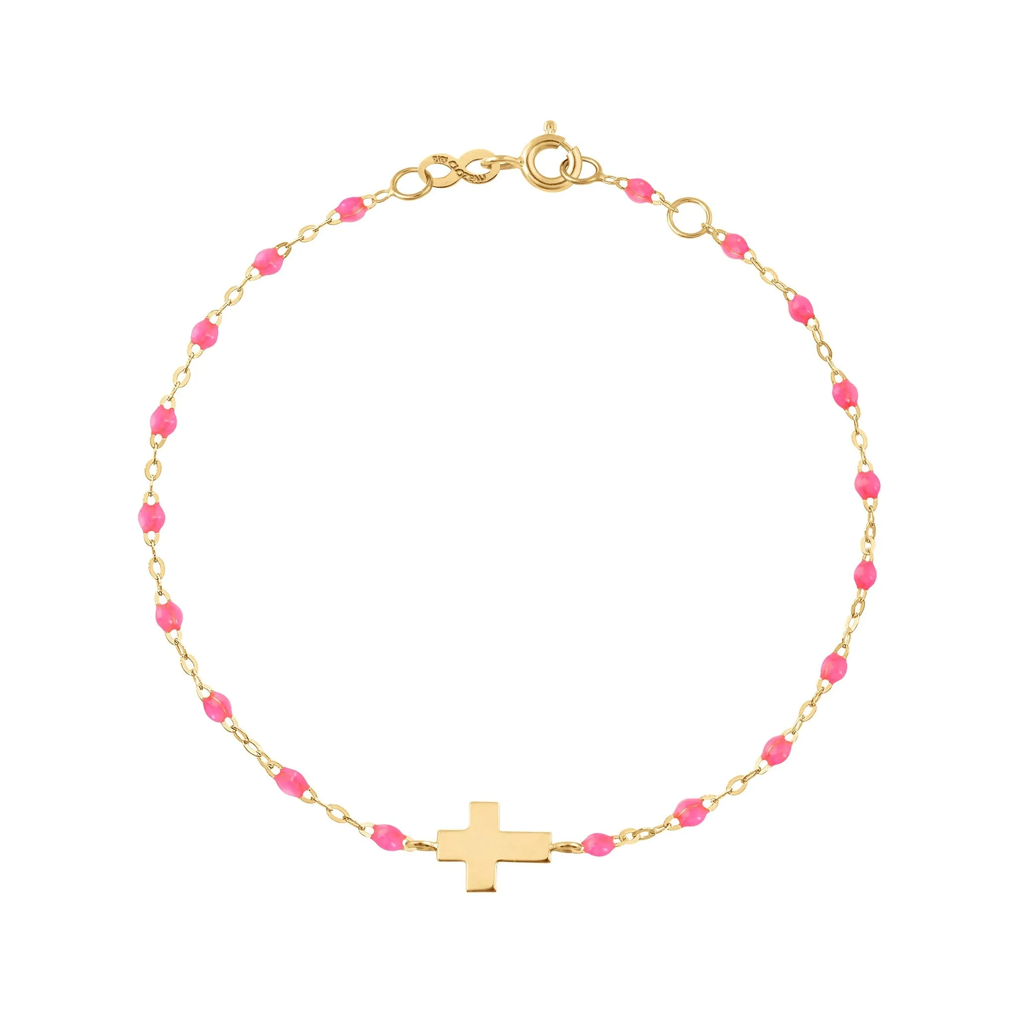 Baby Cross Charm Classic Gigi Pink bracelet, Yellow Gold, 5.1"