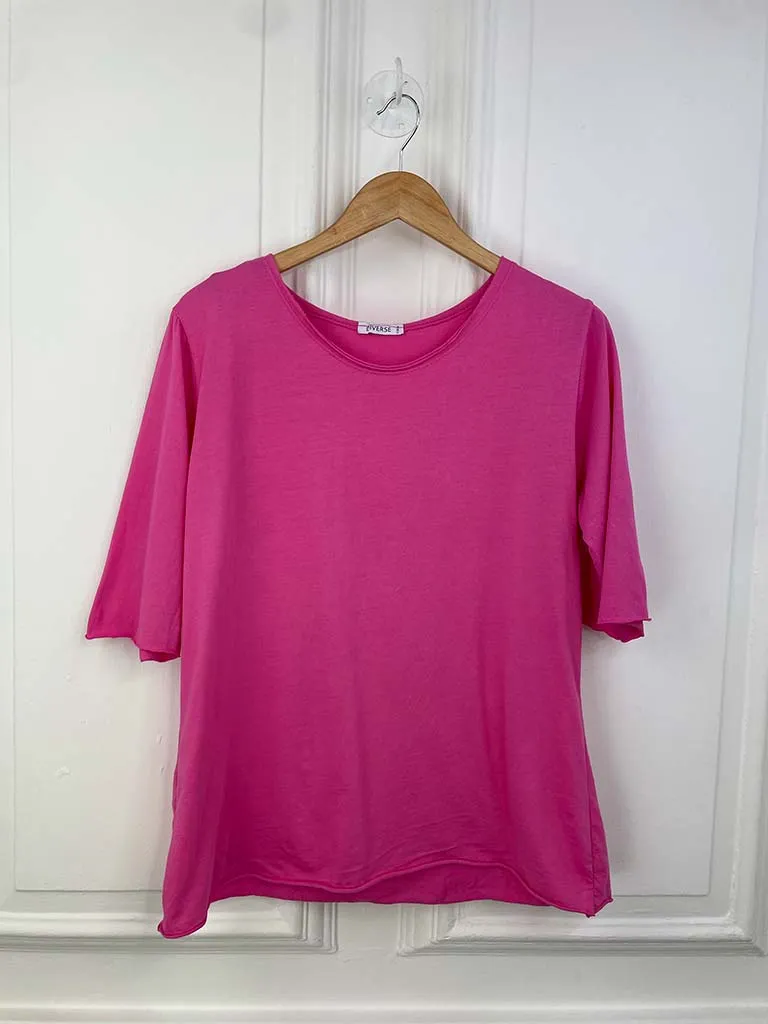 Basic Half Sleeve Slub Top - Hot Pink