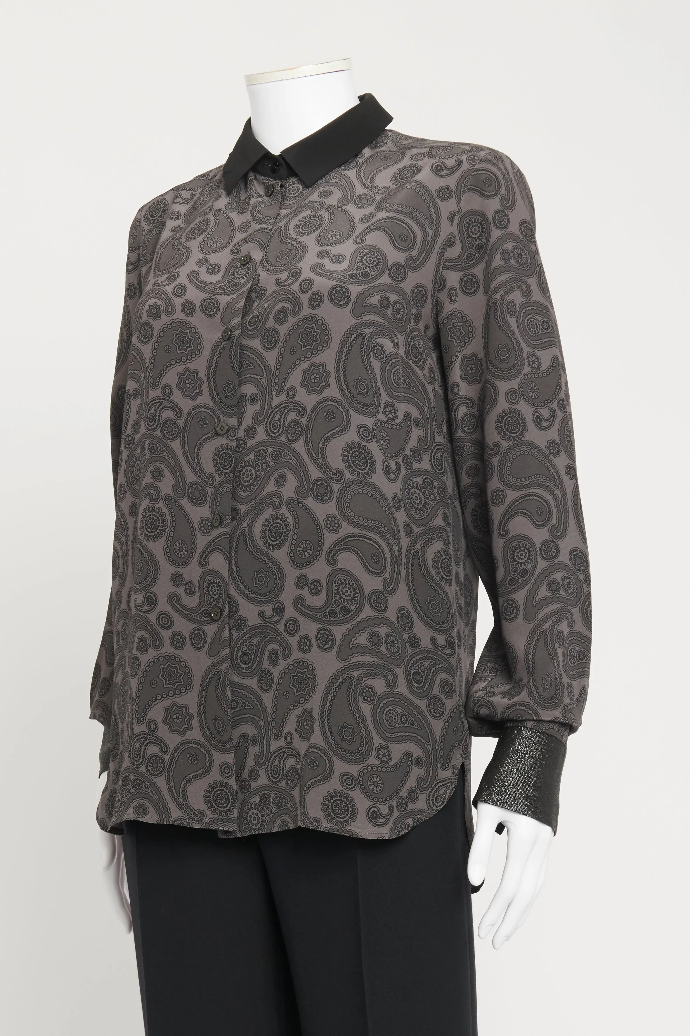 Black and Grey Silk Paisley Preowned Shirt