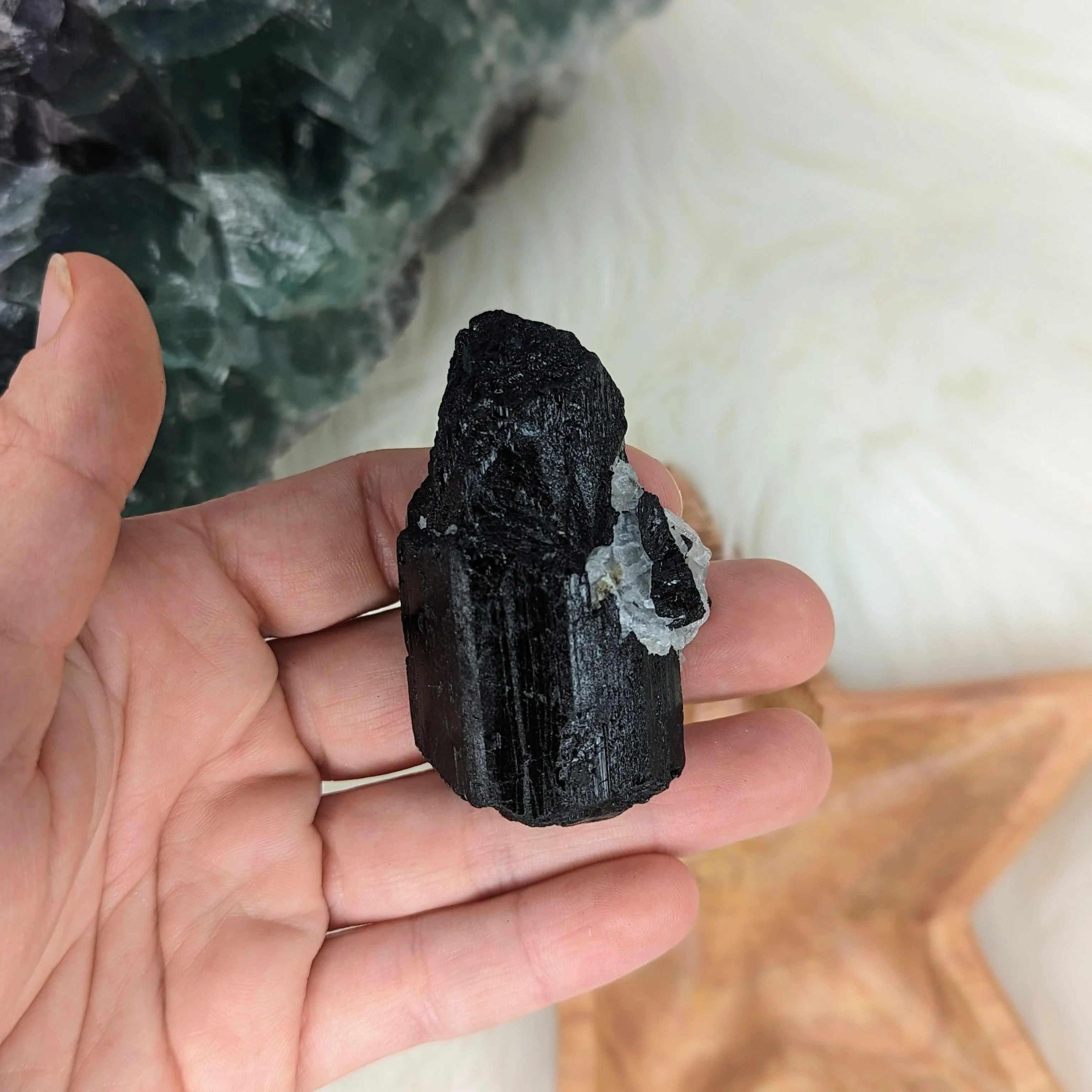 Black Tourmaline Natural Specimen with Quartz~ AA Grade~ Highly Protective Stone