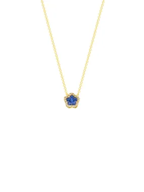 Blue Sapphire Flower Necklace 14K