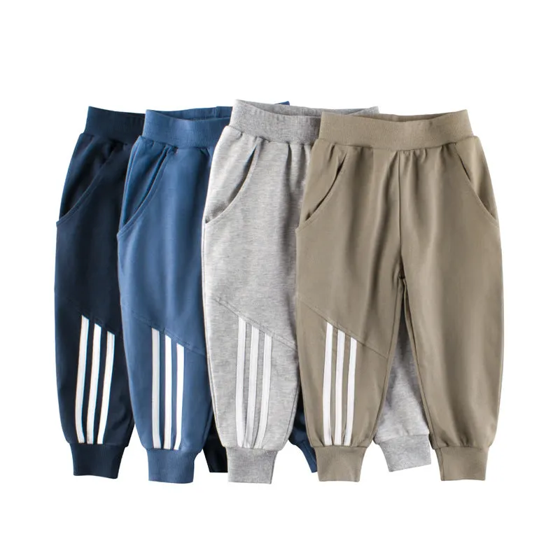 Boys Solid Color Striped Pocket Pants