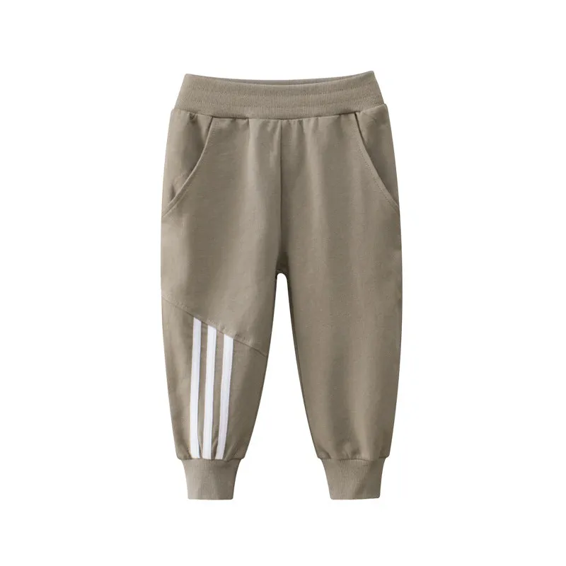 Boys Solid Color Striped Pocket Pants