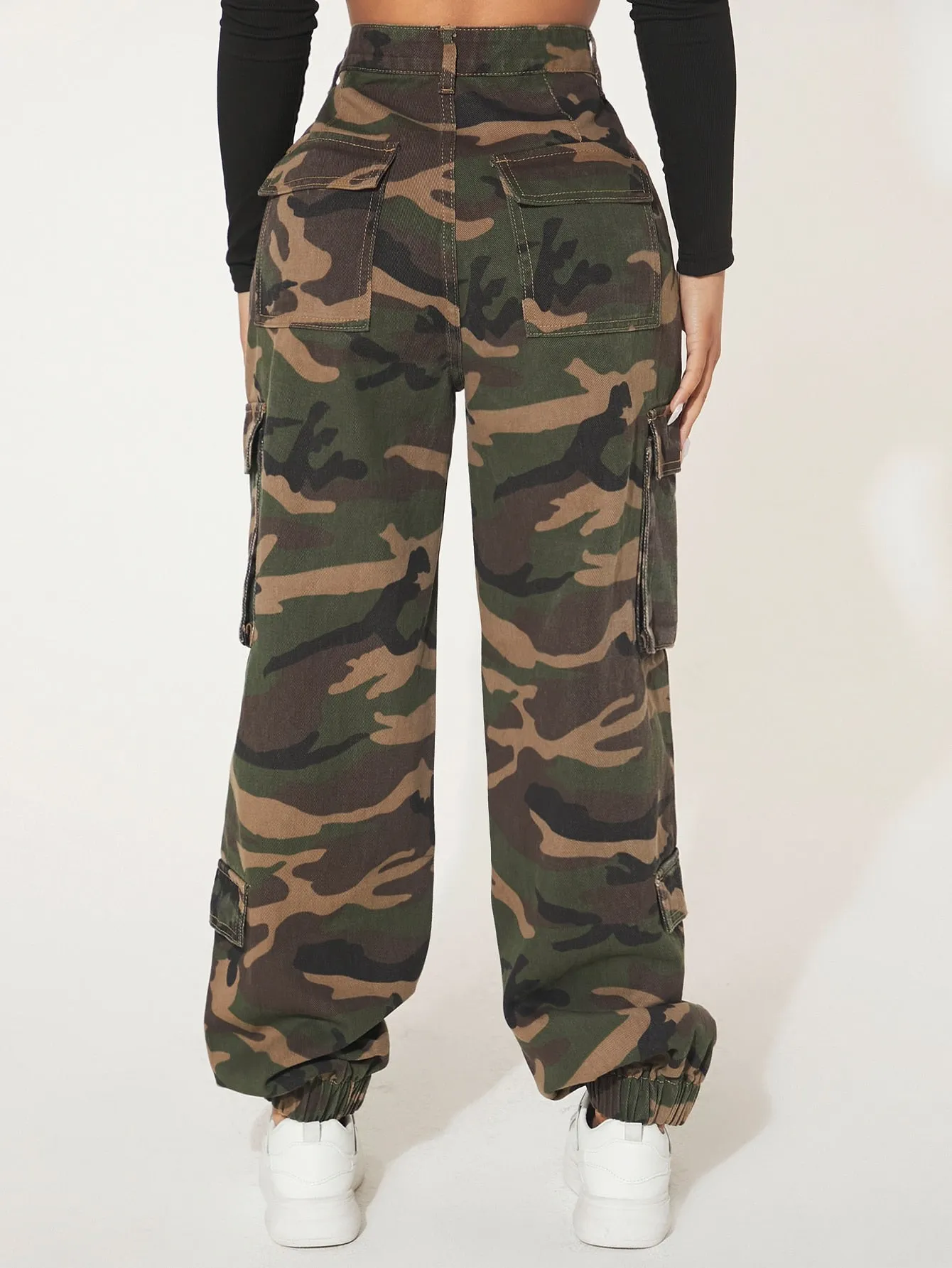 Camo Print Flap Pocket Side Cargo Jeans