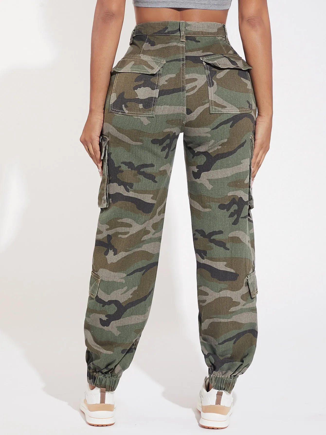 Camo Print Flap Pocket Side Cargo Jeans