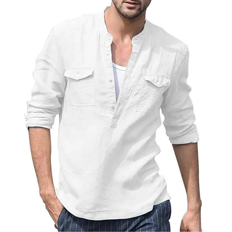 Casual Long Sleeve Linen Men Shirt