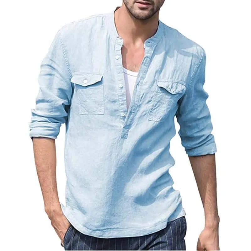 Casual Long Sleeve Linen Men Shirt