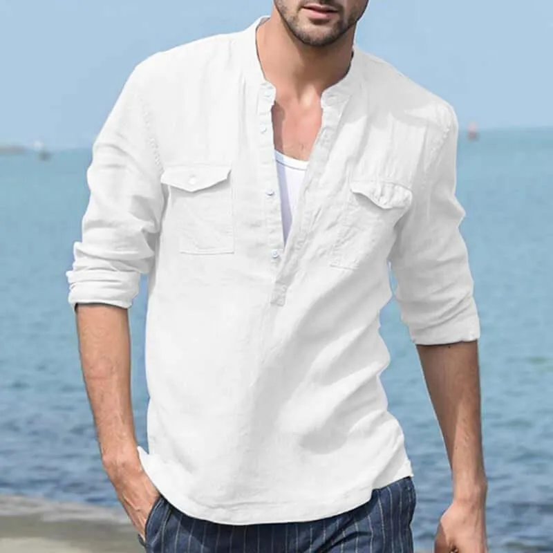 Casual Long Sleeve Linen Men Shirt