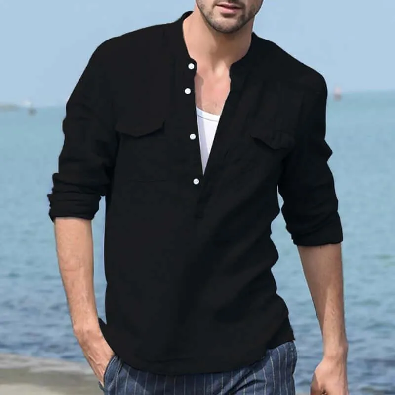 Casual Long Sleeve Linen Men Shirt