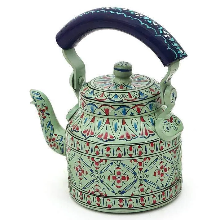 Classic Green Hand Painted Tea Pot in Aluminium