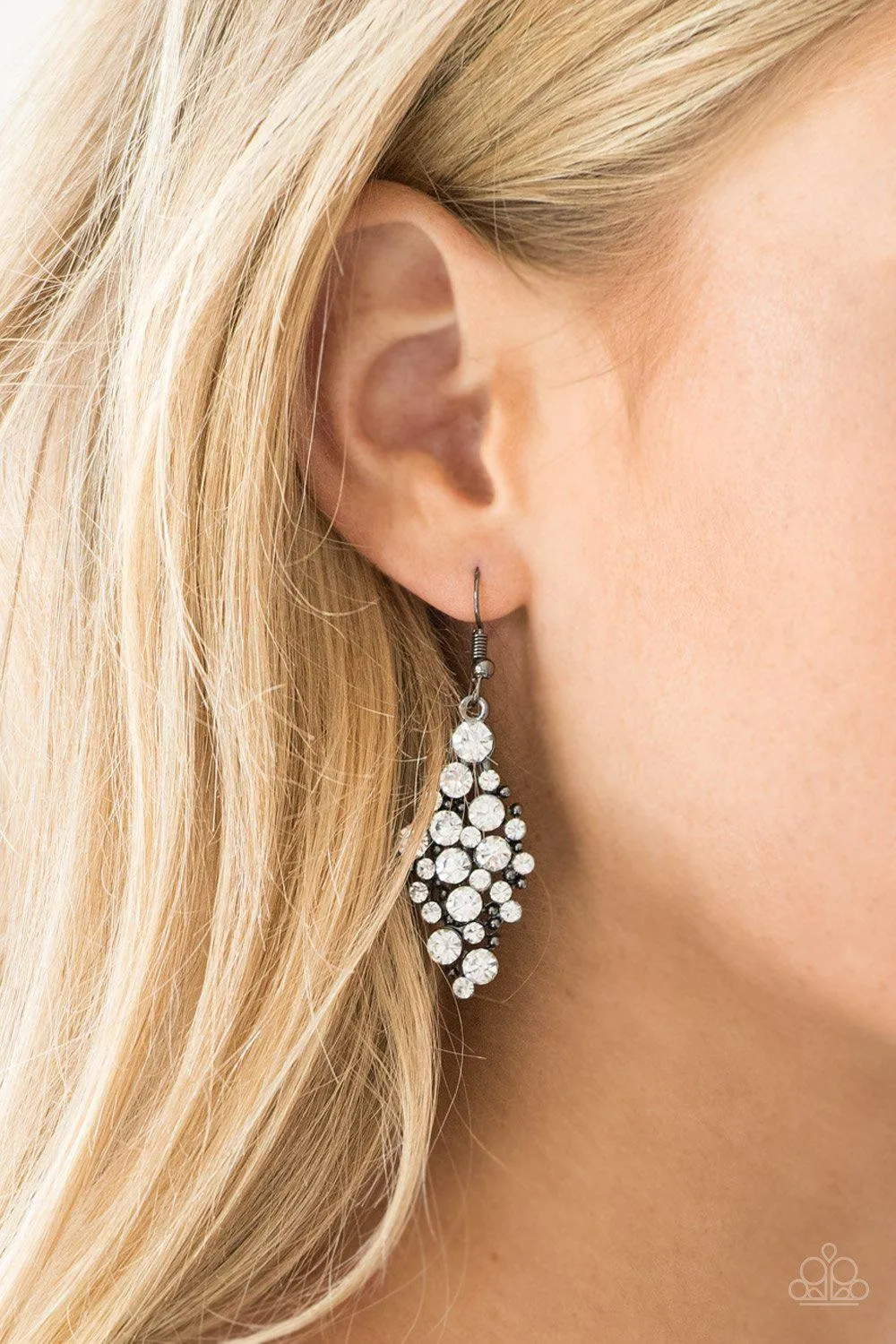 Cosmically Chic Black and White Rhinestone Earrings - Paparazzi Accessories