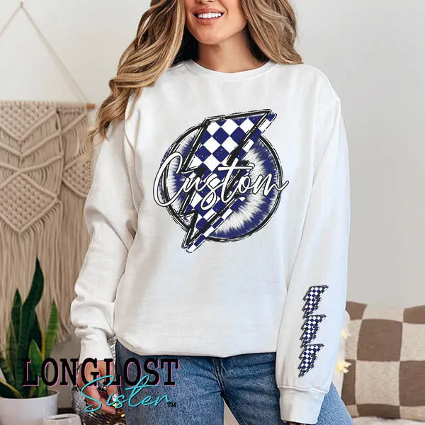 Custom Mascot Team Go Checker Bolt White Long Sleeve T-shirt or Sweatshirt