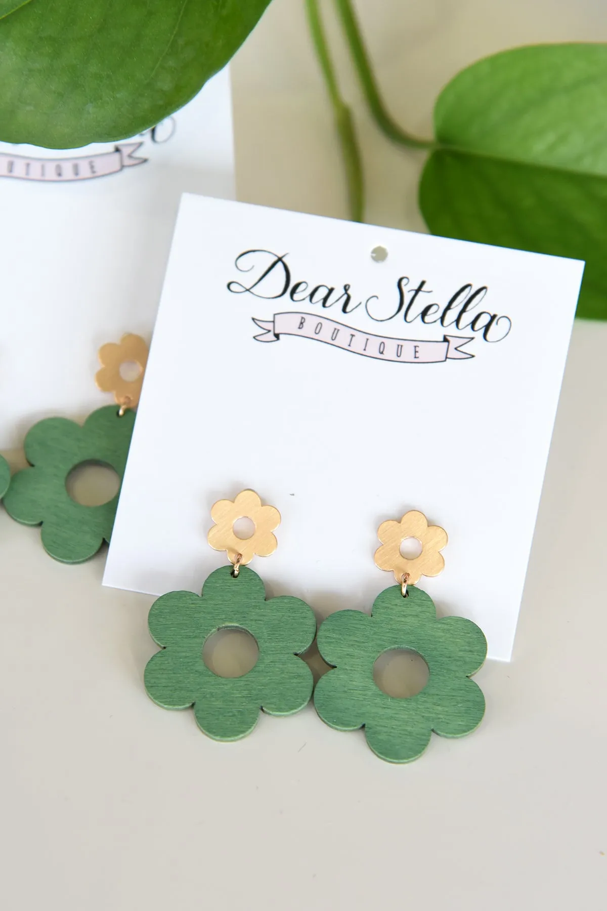 DOUBLE FLOWER EARRINGS -GREEN