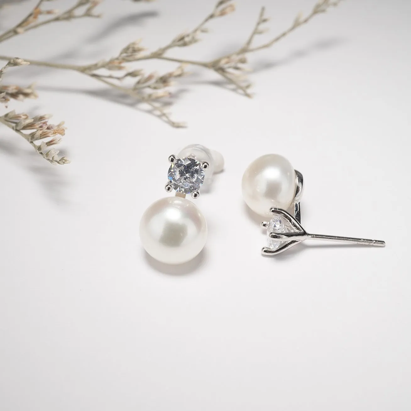 Elegant Freshwater Semi Round Pearl Earrings WE00017