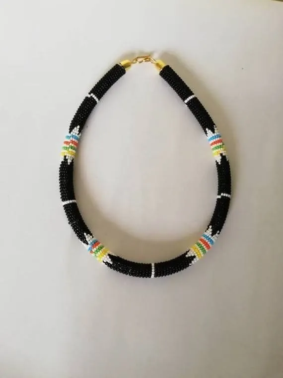 Elegant Handmade Black Maasai Necklace in Beads