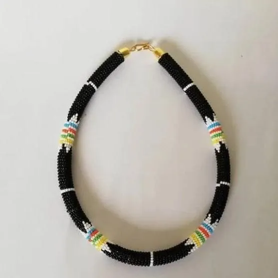 Elegant Handmade Black Maasai Necklace in Beads