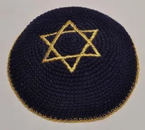 Embroidery Black & Gold Magen David Kippahs Hand Made From Jerusalem.