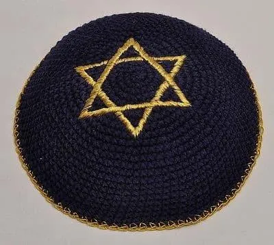 Embroidery Black & Gold Magen David Kippahs Hand Made From Jerusalem.