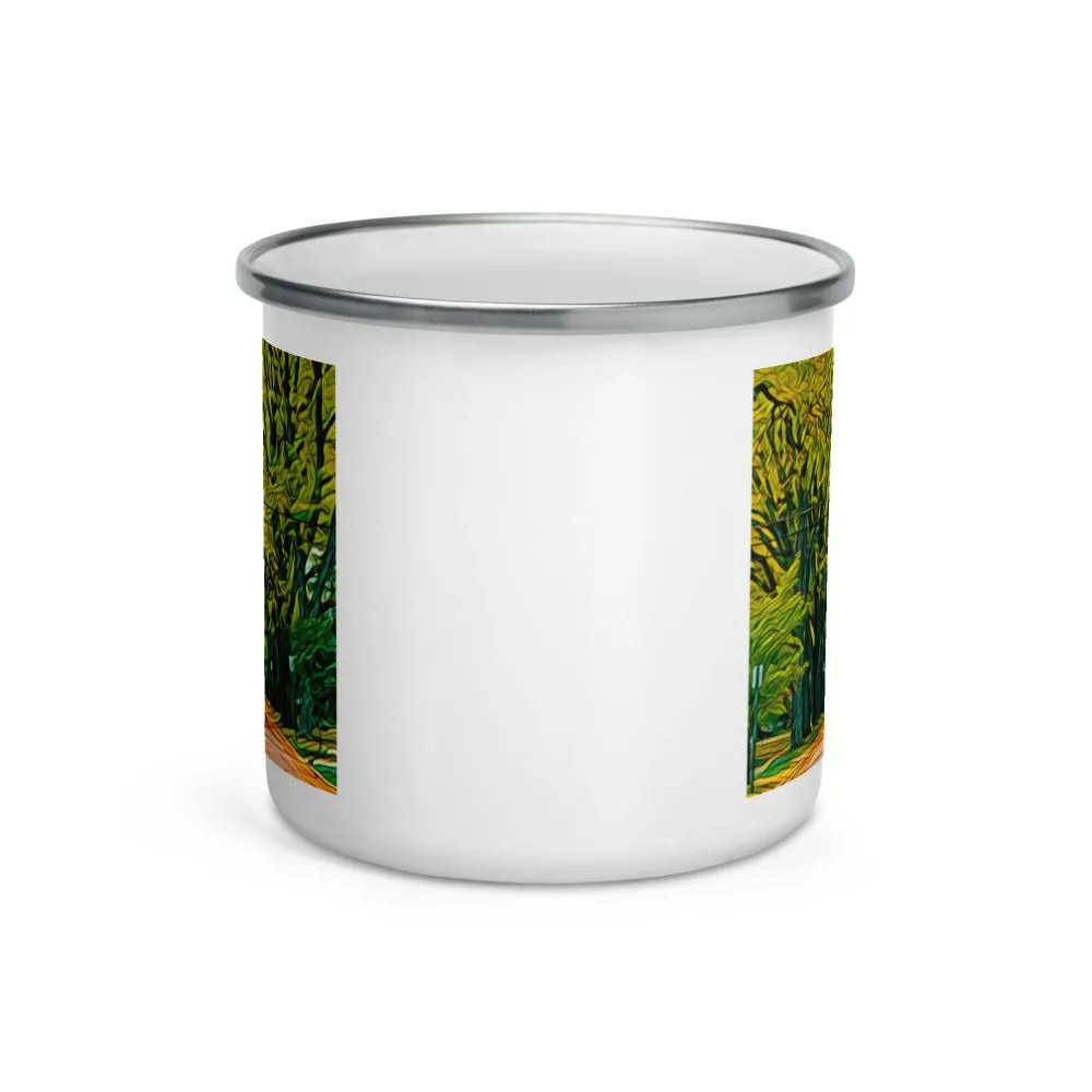 Enamel Mug with Fall Street Scene from Upper Arlington, OH. Autumn Tree Artwork