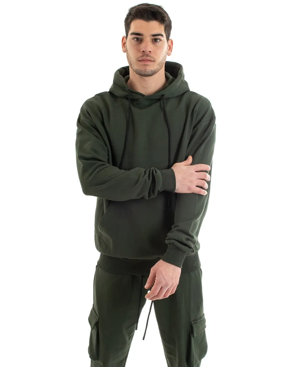 Felpa Con Cappuccio Uomo Basic Tinta Unita Verde Comoda Relaxed Fit Cotone GIOSAL-F2985A